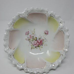 Antique MZ Austria Moritz Zdekauer Porcelain Master Berry Bowl Flowers 10" Mint